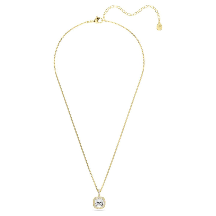Niche Jewellery Swarovski Una Angelic cushion-cut clear crystal pendant necklace with pavé halo on gold-tone chain