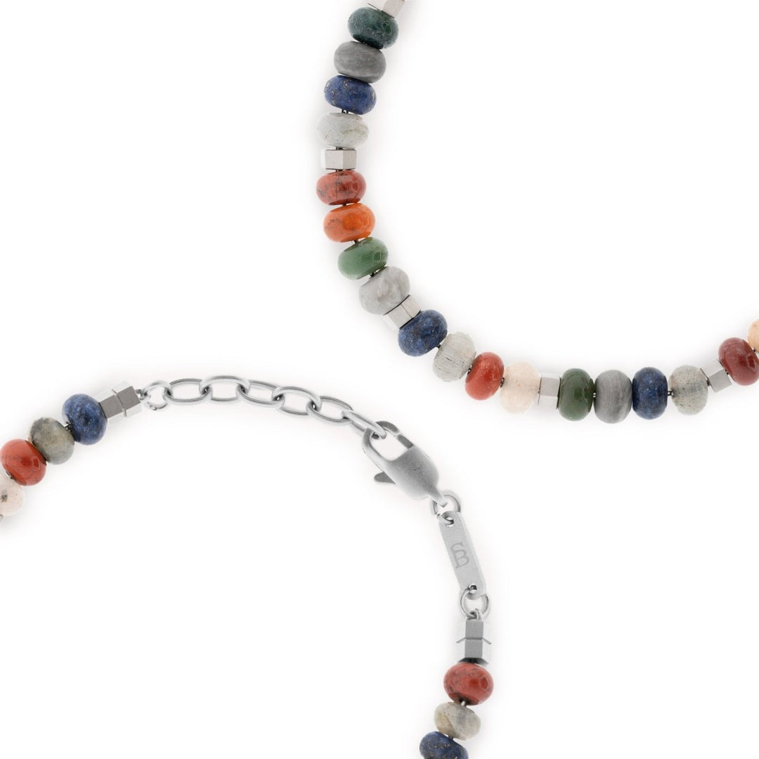 Niche Jewellery Steel & Barnett Cyrus gemstone bracelet with multicoloured natural stone beads and stainless steel