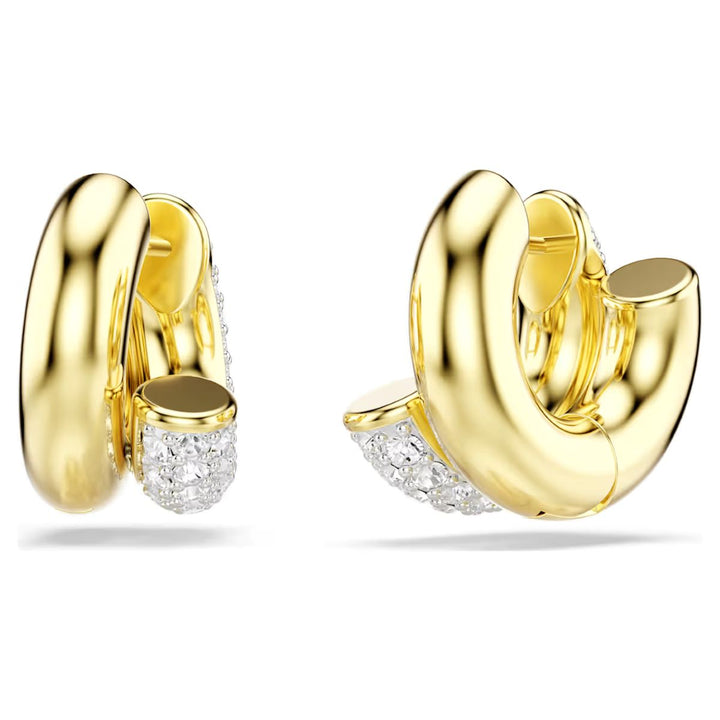 Niche Jewellery Swarovski Dextera mini hoop earrings in gold-tone plating with sparkling round-cut white crystals.