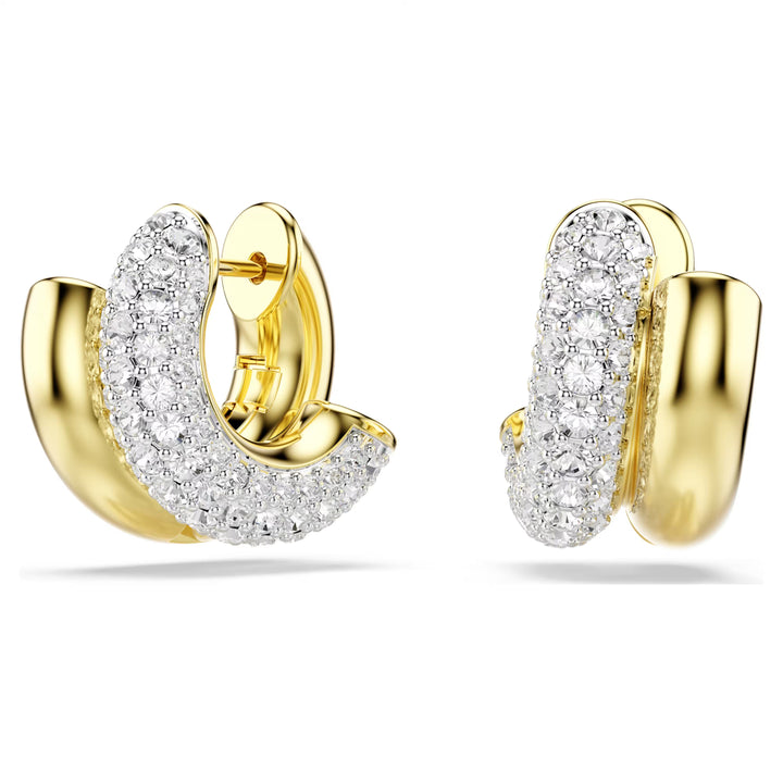 Niche Jewellery Swarovski Dextera mini hoop earrings in gold tone plating with pavé set round white crystals.
