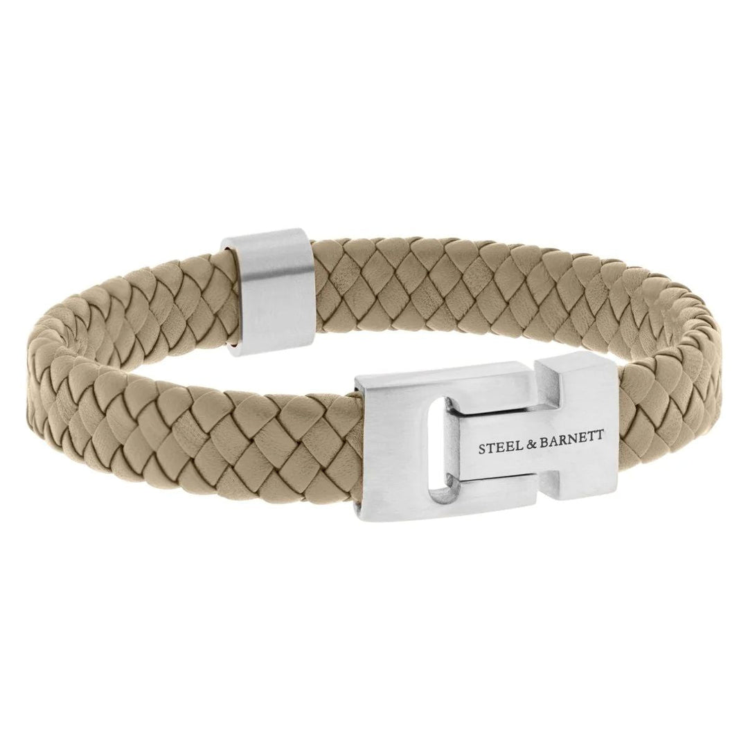 Niche Jewellery Steel & Barnett thick braided ecru nappa leather bracelet with brushed stainless steel clasp