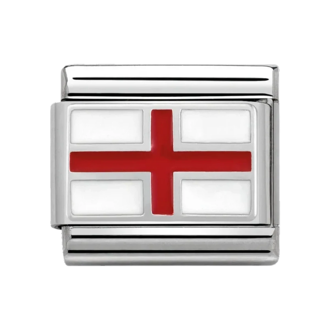 Niche Jewellery Nomination England flag charm in sterling silver with red and white enamel for composable bracelets.