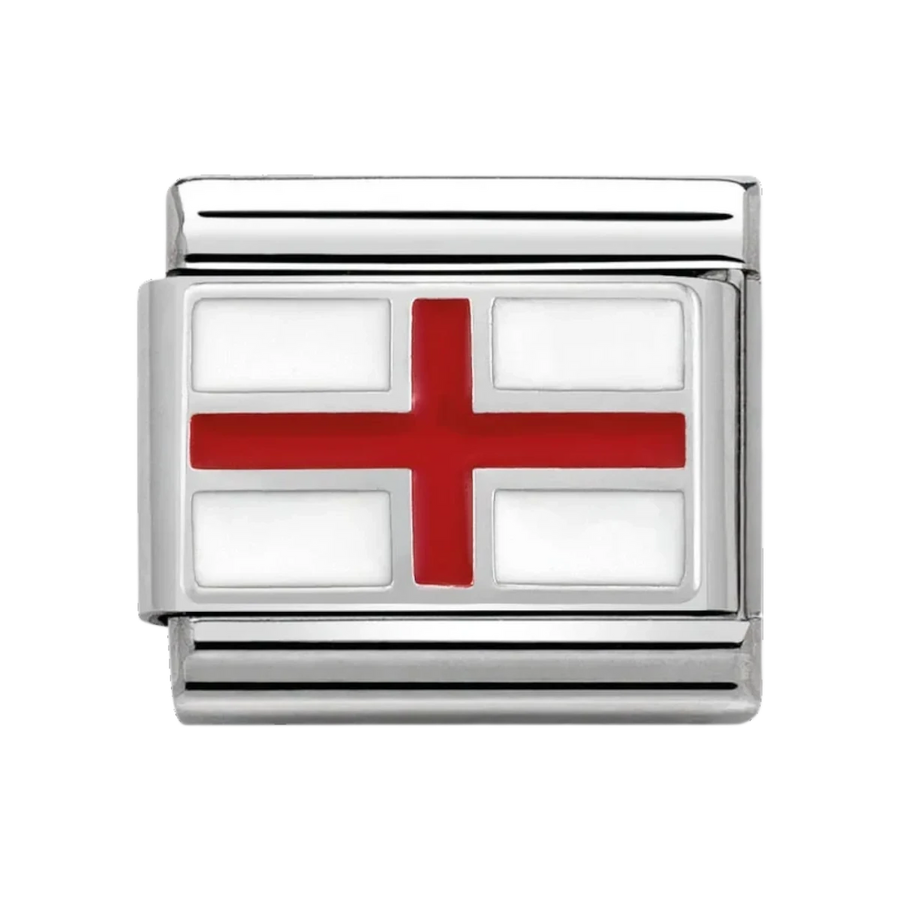 Niche Jewellery Nomination England flag charm in sterling silver with red and white enamel for composable bracelets.