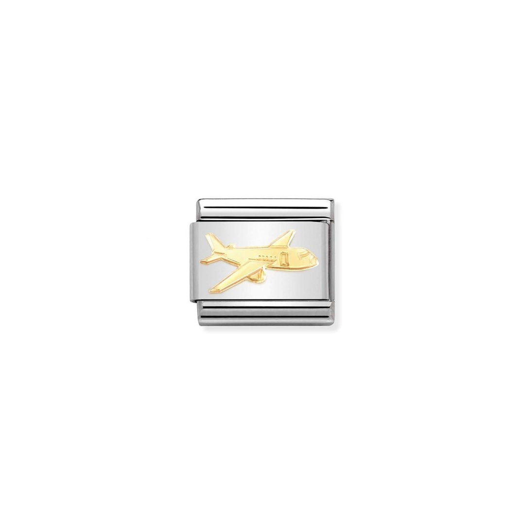 Niche Jewellery stainless steel charm with 18K yellow gold aeroplane detail.