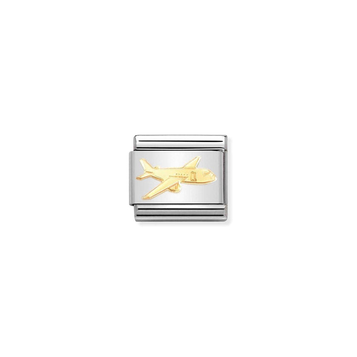 Niche Jewellery stainless steel charm with 18K yellow gold aeroplane detail.