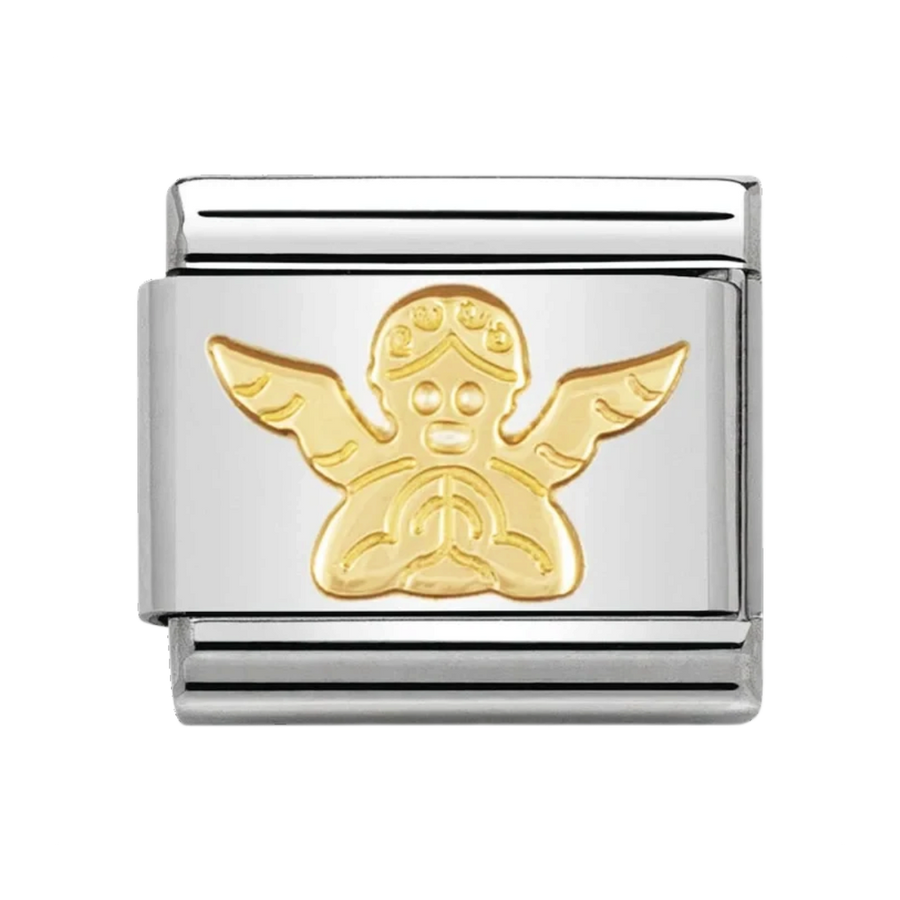 Niche Jewellery Nomination gold angel charm in stainless steel and 18k gold for a classic link bracelet