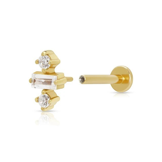 Niche Jewellery Scream Pretty gold-plated sterling silver baguette stud earring with a comfortable flat back design.