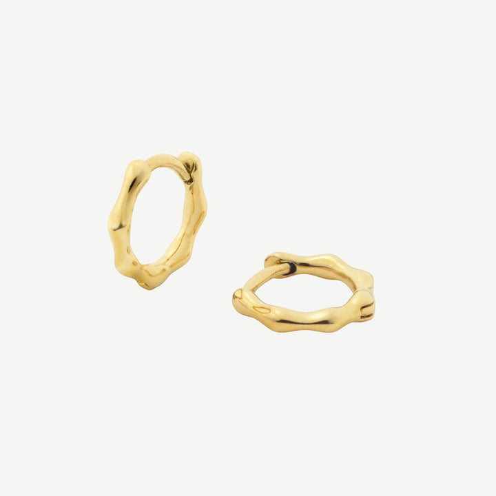Niche Jewellery gold bamboo huggie hoop earrings with a unique, organic shape. Made from stainless steel.