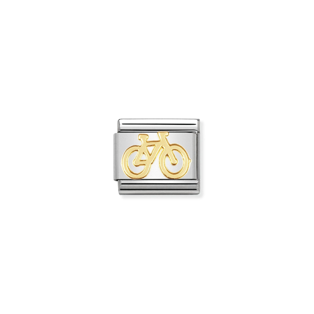 Niche Jewellery stainless steel charm with 18k gold bicycle design. Perfect for cycling enthusiasts.