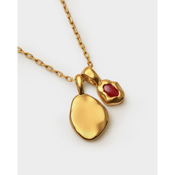 Niche Jewellery Katie Loxton gold waterproof necklace featuring a deep red January birthstone and organic charm