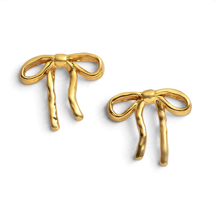 Niche Jewellery Katie Loxton Novelle waterproof gold-tone bow stud earrings with a polished finish.