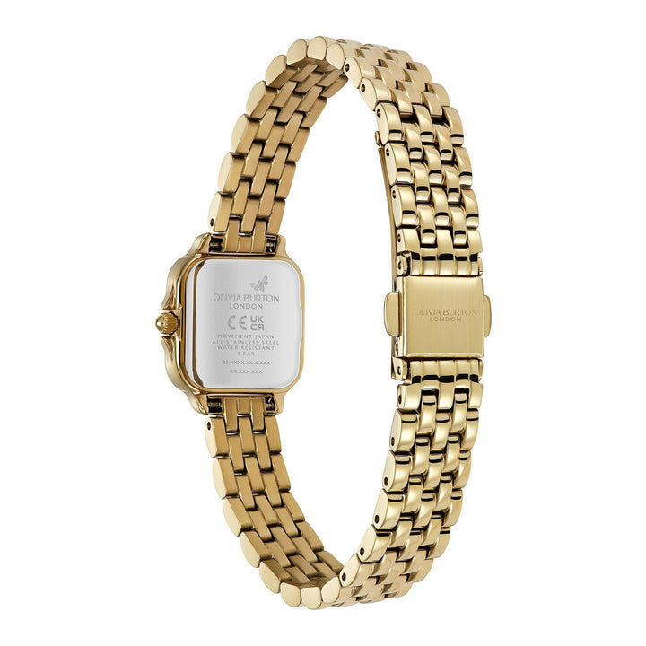 Niche Jewellery Olivia Burton Mini Grosvenor gold-tone bracelet watch showing the case back and clasp detail.