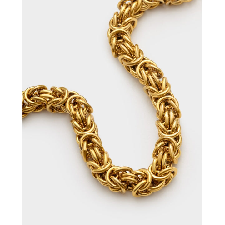 Niche Jewellery Katie Loxton Heritage waterproof gold Byzantine chain bracelet with textured woven links.