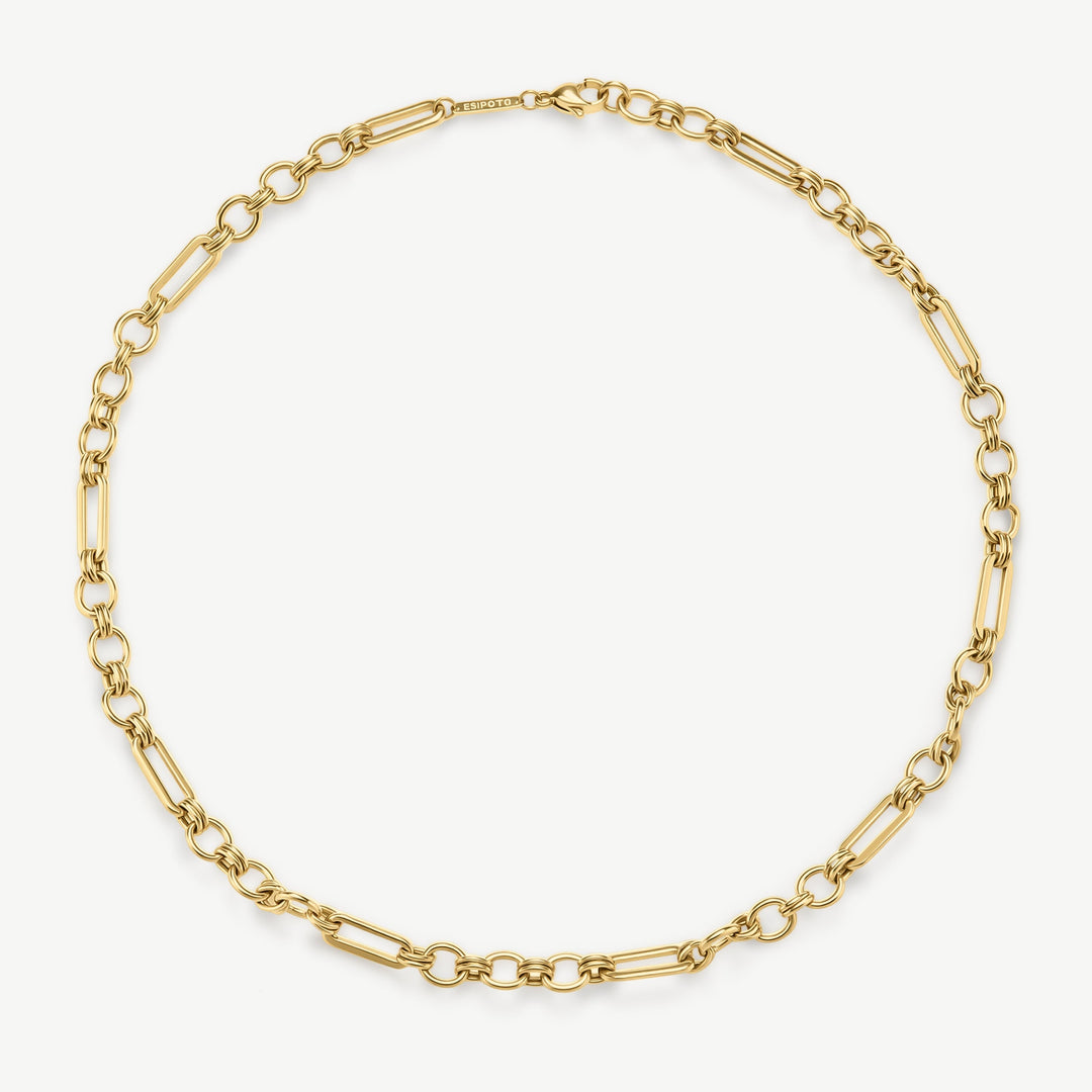 Niche Jewellery gold chain necklace with alternating smooth rounded and elongated oval links. Water and tarnish resistant.
