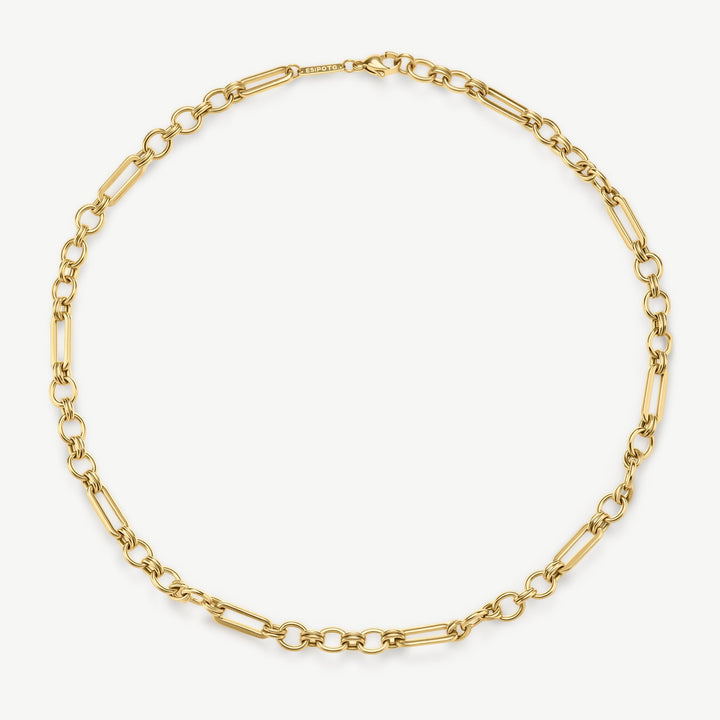Niche Jewellery gold chain necklace with alternating smooth rounded and elongated oval links. Water and tarnish resistant.