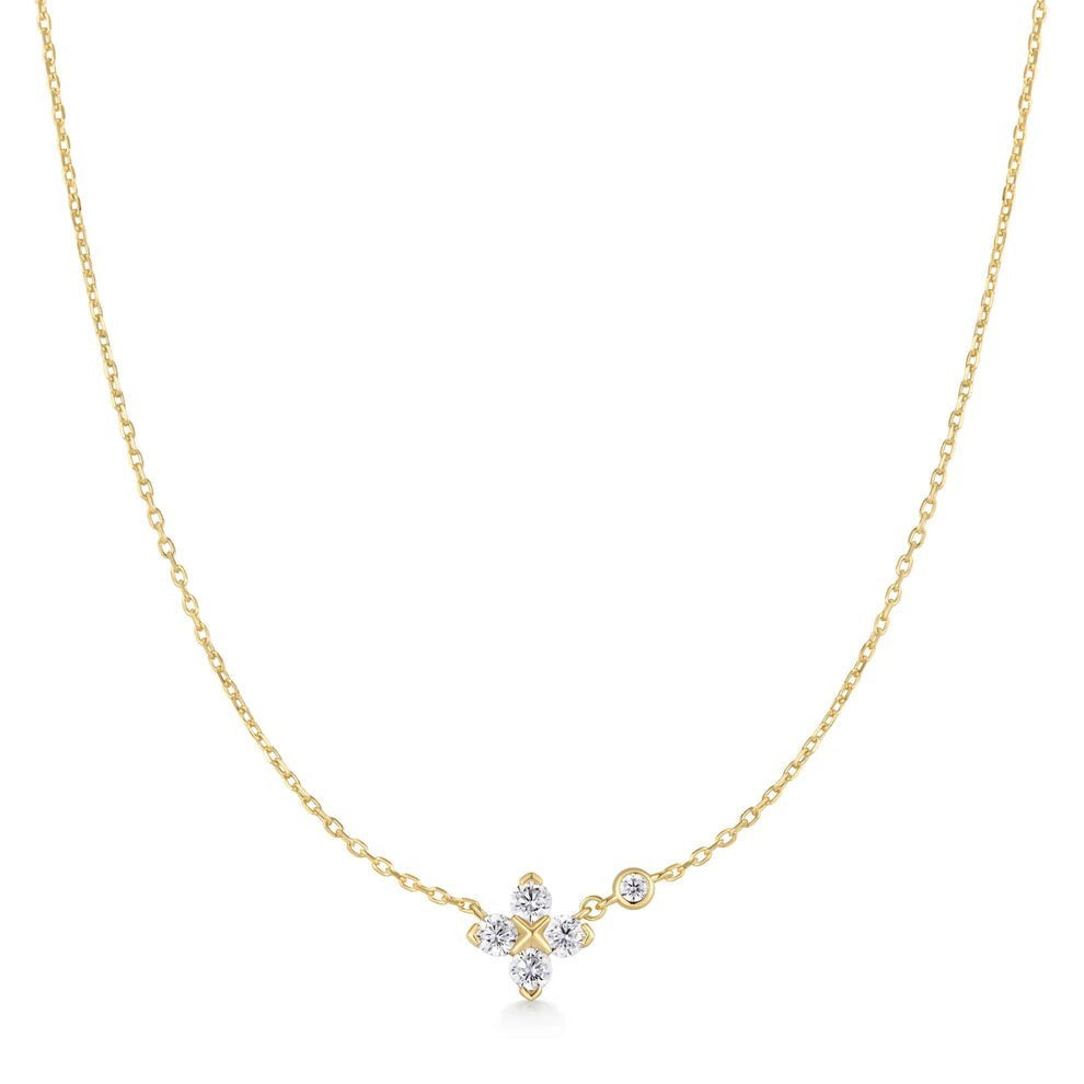 Niche Jewellery Ania Haie gold-plated sterling silver necklace featuring a sparkling cubic zirconia clover pendant.