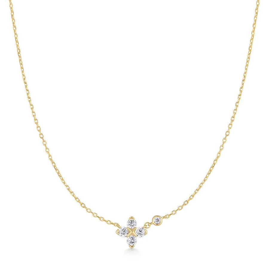 Niche Jewellery Ania Haie gold-plated sterling silver necklace featuring a sparkling cubic zirconia clover pendant.