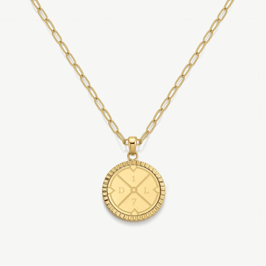 Niche Jewellery D.Louise gold compass pendant necklace on a chunky chain, crafted from waterproof, tarnish-free stainless steel.