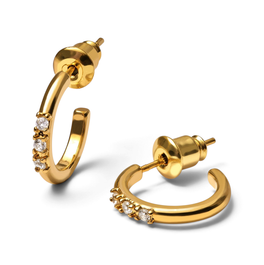 Niche Jewellery Katie Loxton Lumira waterproof gold hoop earrings with small sparkling crystal accents
