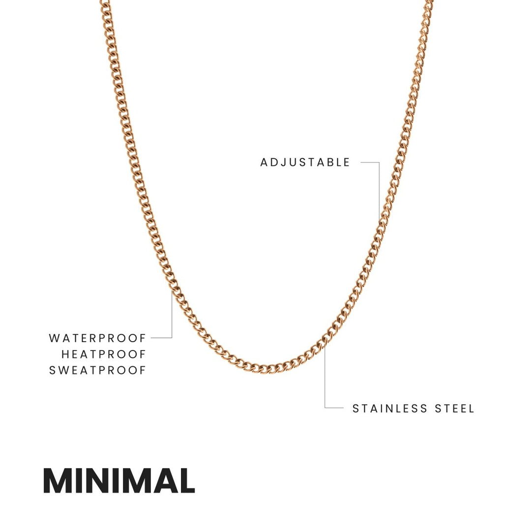 Niche Jewellery 18K gold plated stainless steel curb chain necklace with adjustable length and waterproof design.
