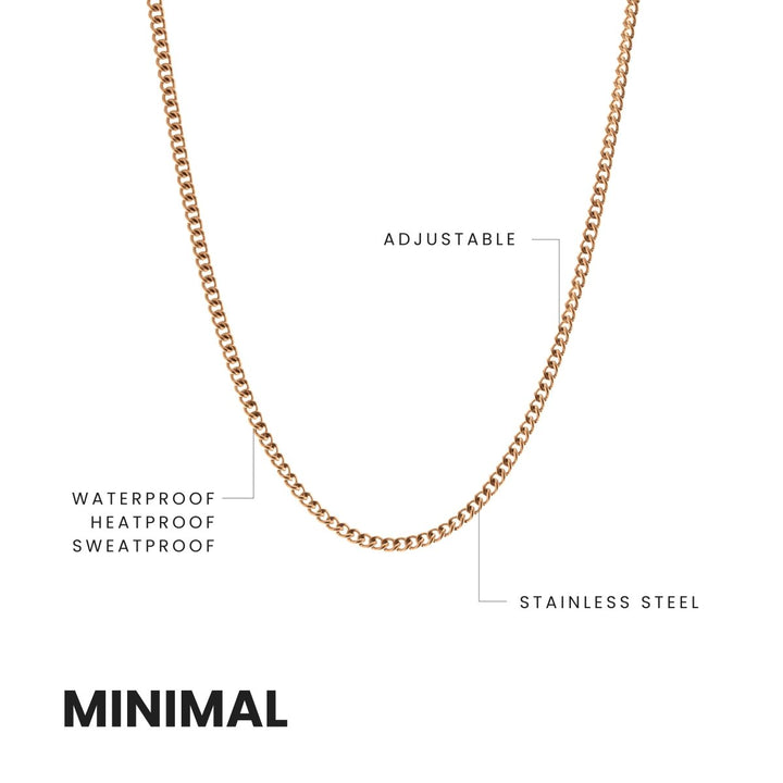 Niche Jewellery 18K gold plated stainless steel curb chain necklace with adjustable length and waterproof design.