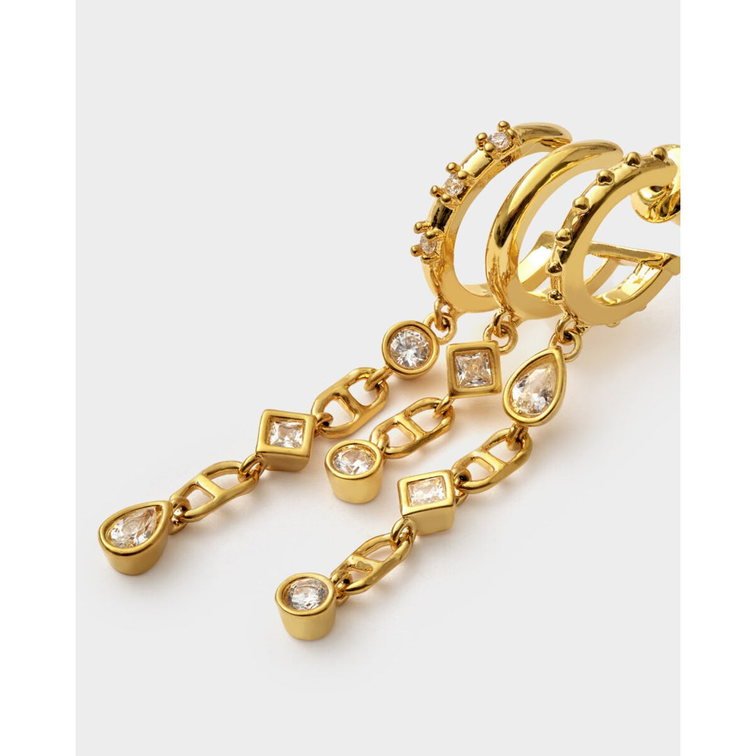 Niche Jewellery Katie Loxton gold drop earrings with sparkling crystal charms on a delicate chain