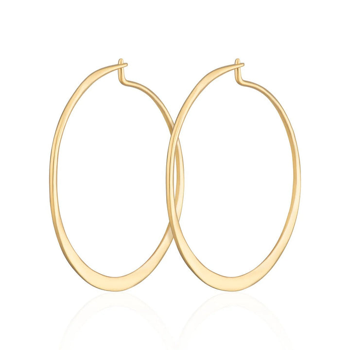 Niche Jewellery Scream Pretty gold-plated sterling silver flat hoop earrings with a sleek, modern design.