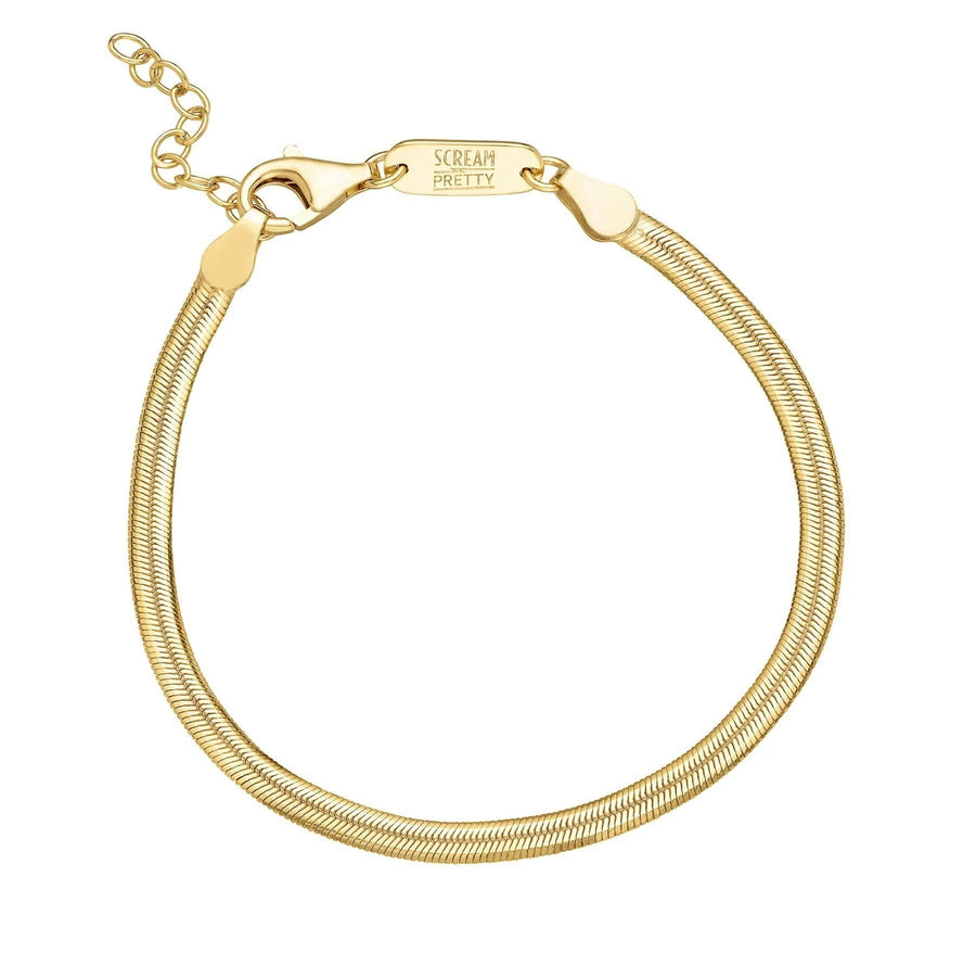 Niche Jewellery Scream Pretty gold-plated sterling silver flat snake chain bracelet with an adjustable clasp.