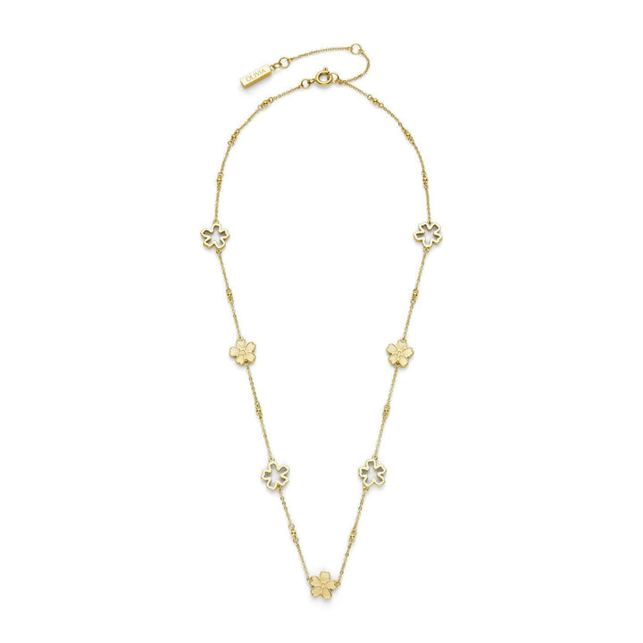Niche Jewellery Olivia Burton gold-plated necklace featuring delicate forget-me-not floral charms on a fine chain.