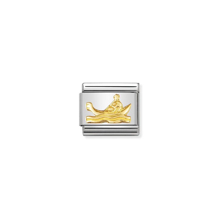 Niche Jewellery stainless steel charm with raised 18k gold gondola and gondolier detail.