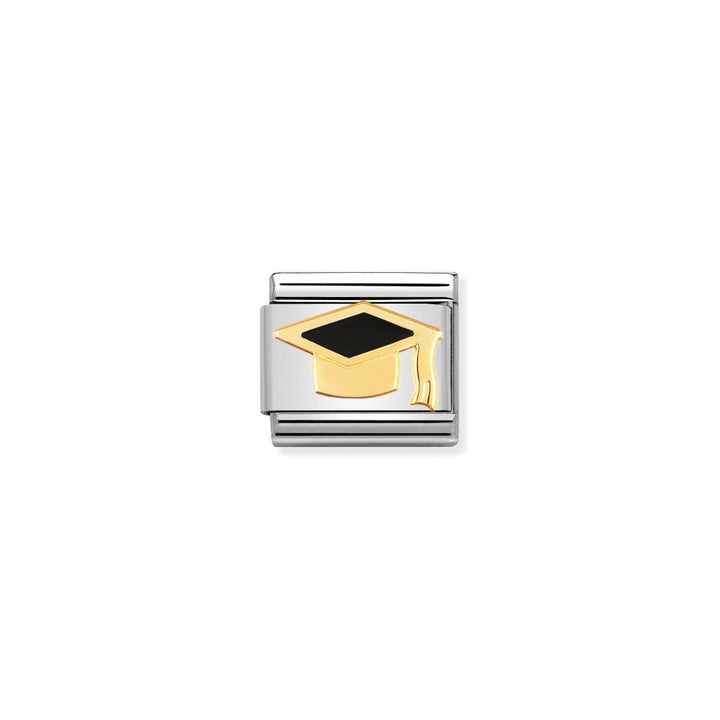 Niche Jewellery gold and black enamel graduation hat charm made of stainless steel.