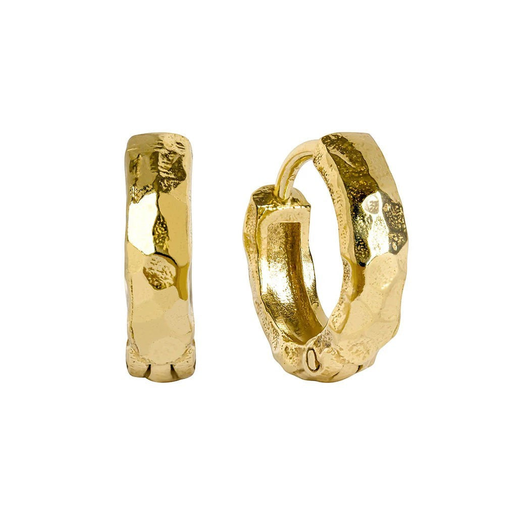 Niche Jewellery Charlotte's Web gold vermeil huggie hoops with a hand-hammered textured finish.