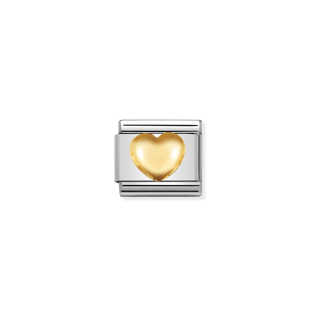 Niche Jewellery stainless steel charm with 18k gold plating and a raised gold heart motif.