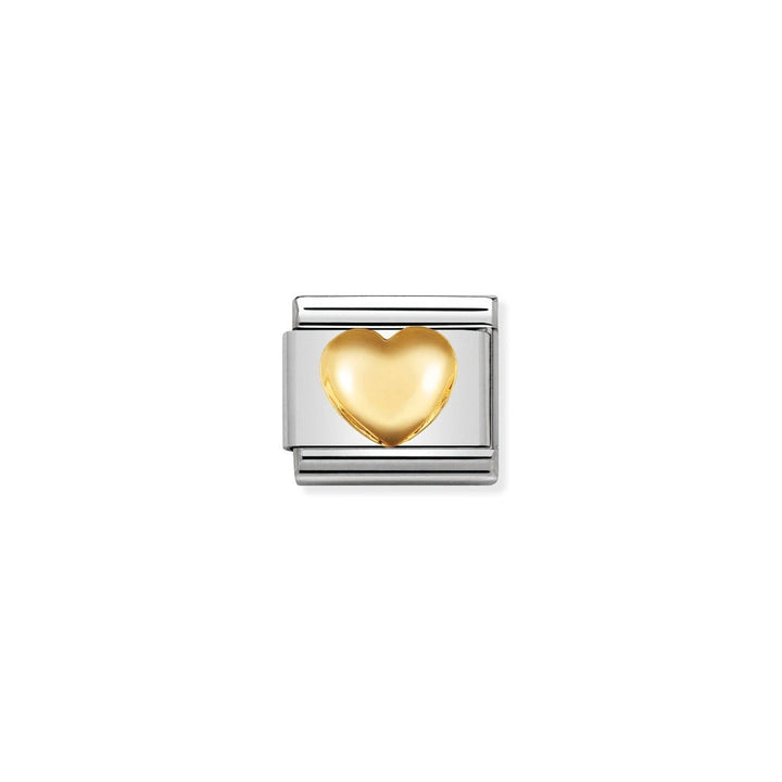 Niche Jewellery stainless steel charm with 18k gold plating and a raised gold heart motif.