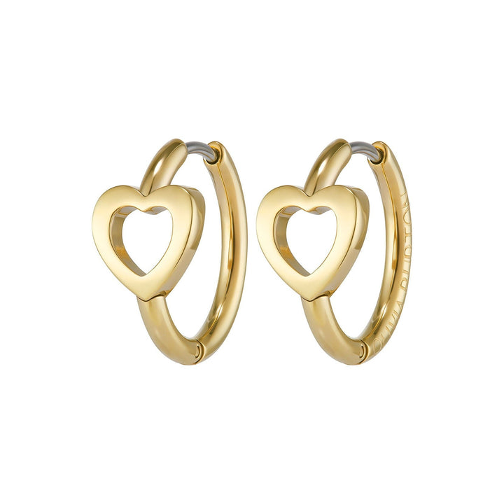 Niche Jewellery Olivia Burton gold-plated hoop earrings featuring polished interlinking heart charms.