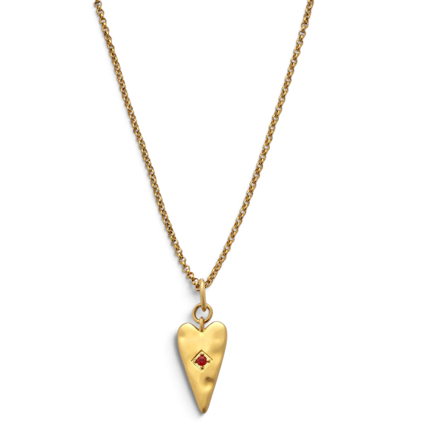 Niche Jewellery Katie Loxton gold-tone necklace featuring a textured heart pendant with a small red stone center.