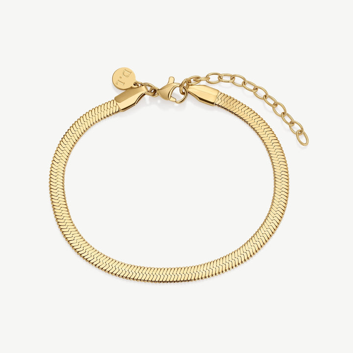 Niche Jewellery D.Louise Essentials gold herringbone bracelet with adjustable chain and lobster clasp.