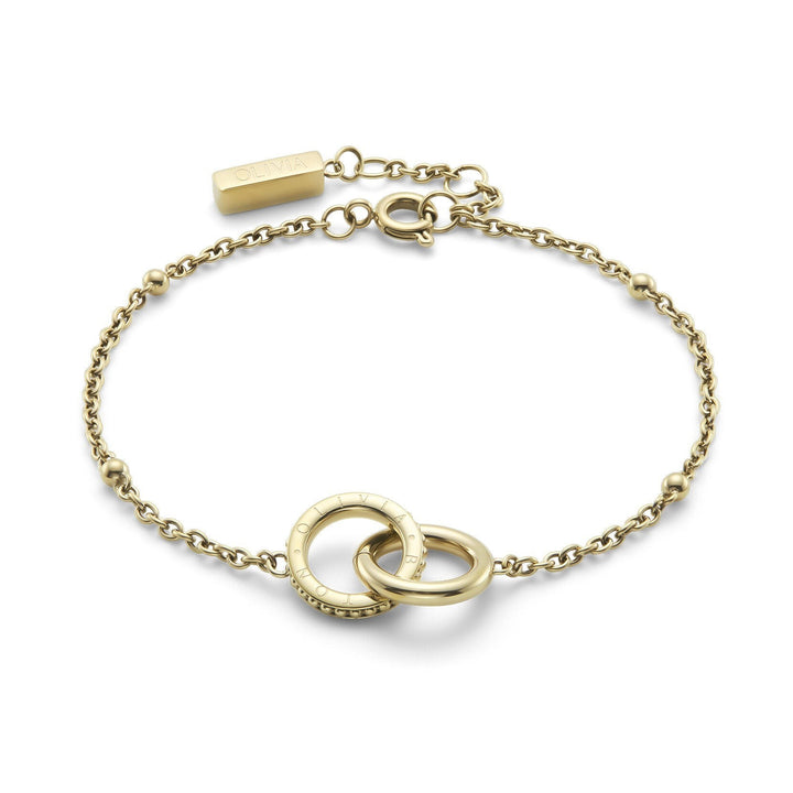 Niche Jewellery Olivia Burton Amity gold-plated bracelet with interlocking rings and delicate chain detail.