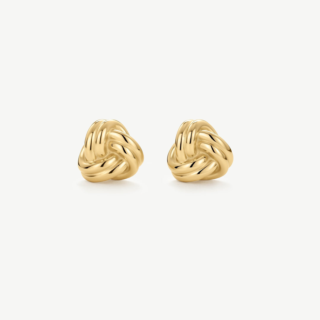Niche Jewellery gold knot stud earrings, made from stainless steel, waterproof and tarnish-free.