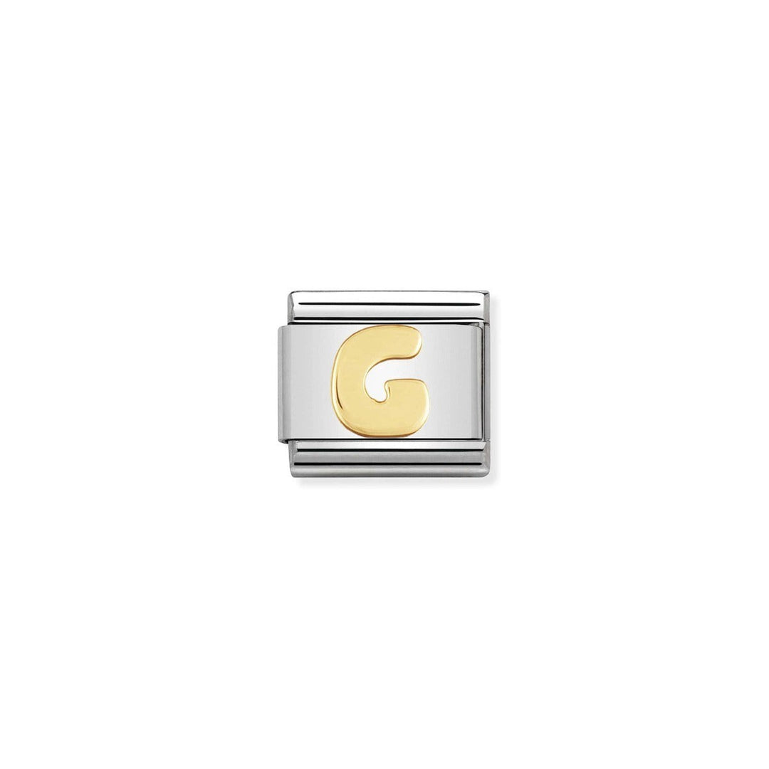 Niche Jewellery stainless steel charm with 18ct yellow gold plating, featuring the letter G.