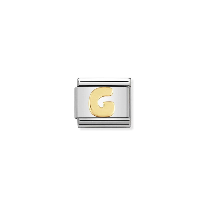 Niche Jewellery stainless steel charm with 18ct yellow gold plating, featuring the letter G.
