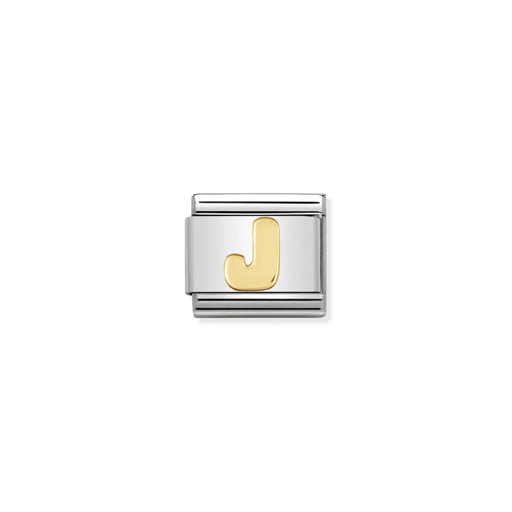 Niche Jewellery stainless steel charm with 18ct yellow gold plating, featuring the letter J. Designed for Nomination Composable bracelets.