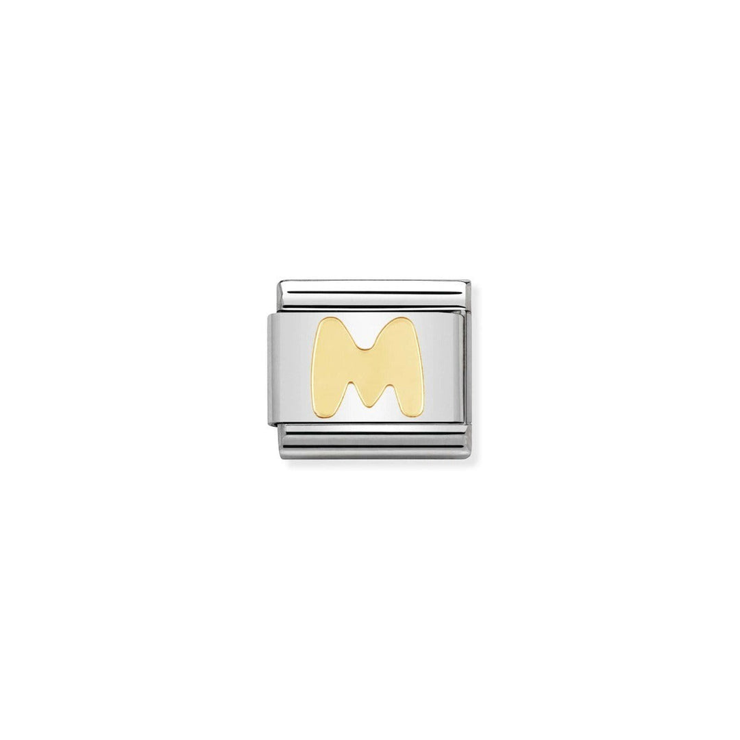 Niche Jewellery stainless steel charm with 18ct yellow gold plating, featuring the letter M.