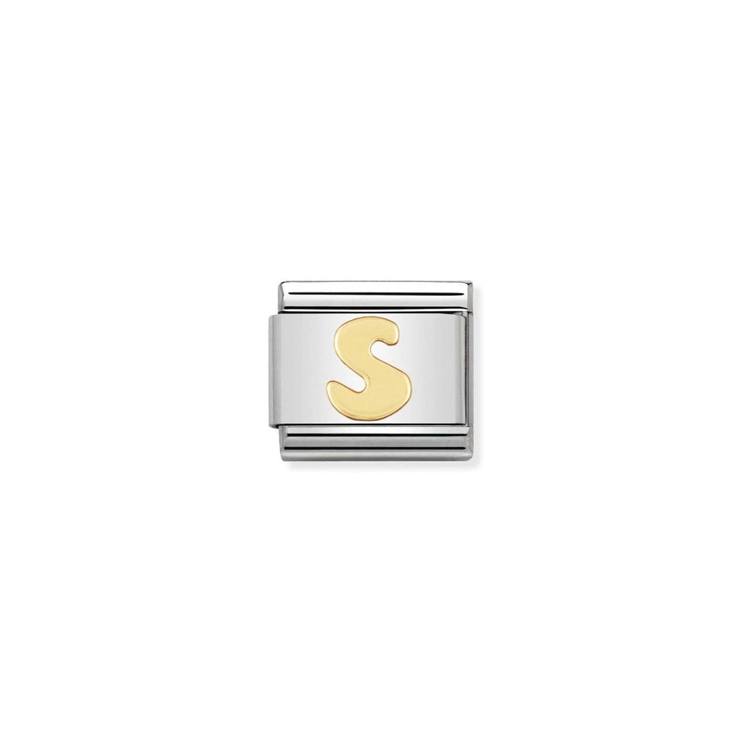 Niche Jewellery stainless steel charm with 18ct yellow gold plating, featuring the letter S.