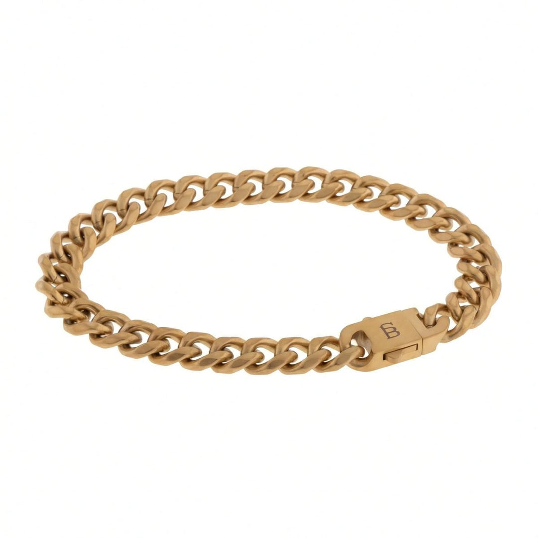 Niche Jewellery Steel & Barnett 18K gold plated stainless steel link chain bracelet with a branded clasp