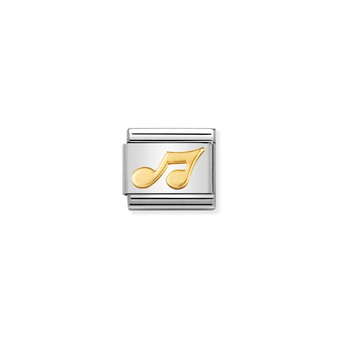 Niche Jewellery stainless steel charm with an 18k gold music note design. Compatible with Nomination bracelets.