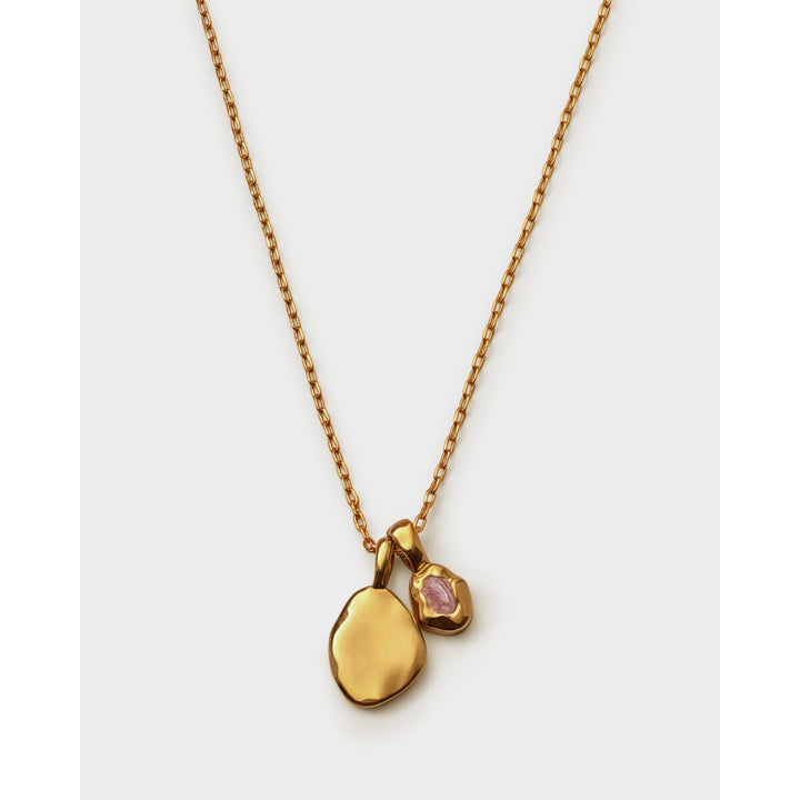 Niche Jewellery Katie Loxton gold waterproof necklace featuring a delicate chain and a soft pink October birthstone.