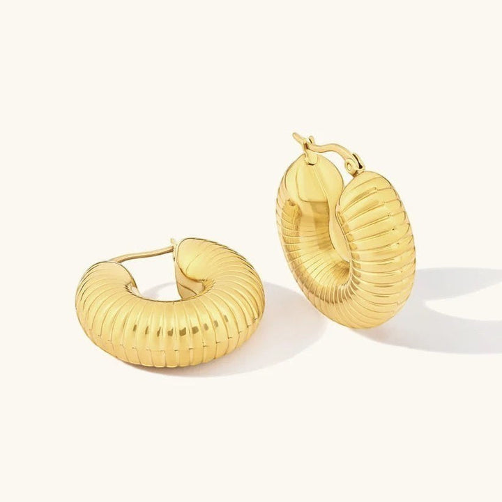 Niche Jewellery Formation Co Lila sculptural gold plated sterling silver ribbed statement hoop earrings