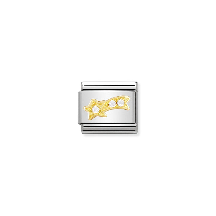 Niche Jewellery stainless steel charm with 18ct gold shooting star and white cubic zirconia stones.