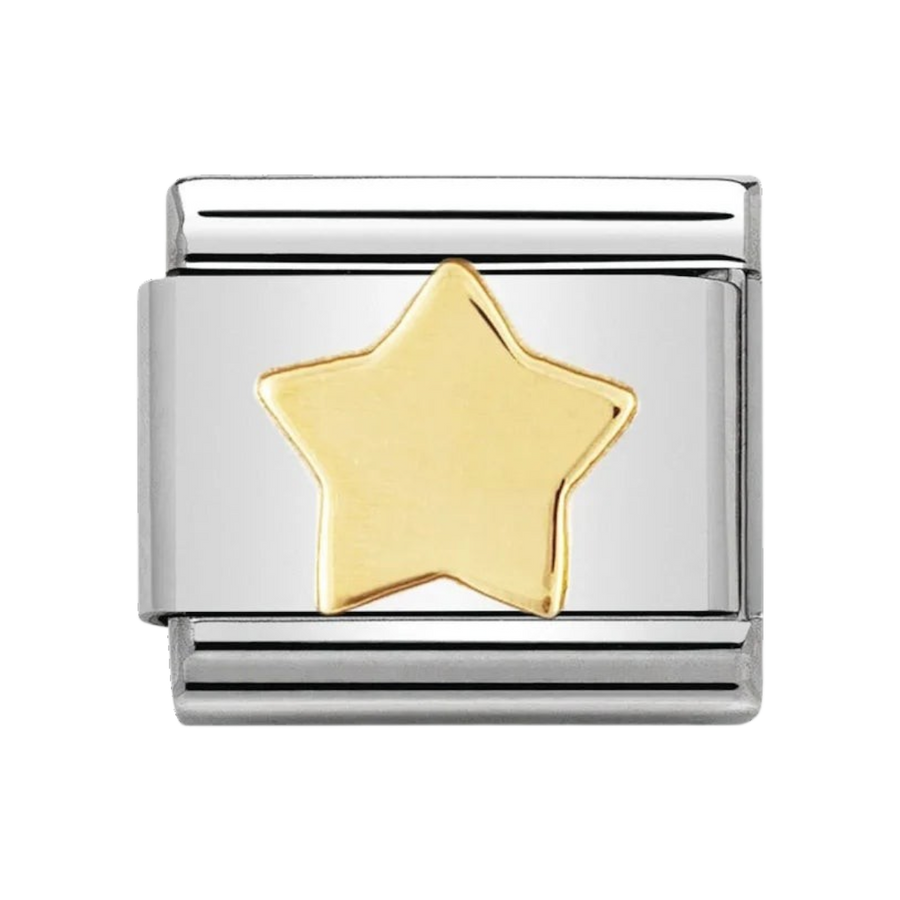 Niche Jewellery Nomination gold flat star charm in stainless steel and 18k gold for a classic composable bracelet.
